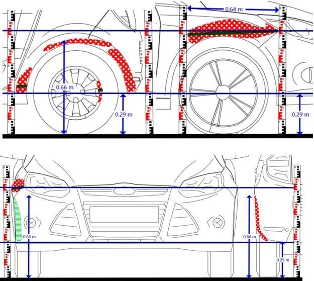 Line-up with two vehicles involved
